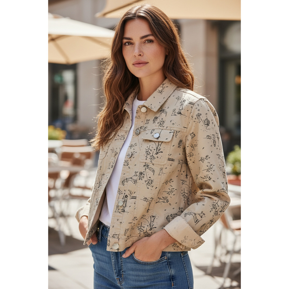 Christopher & Banks Beige Printed Button-Front Jacket
